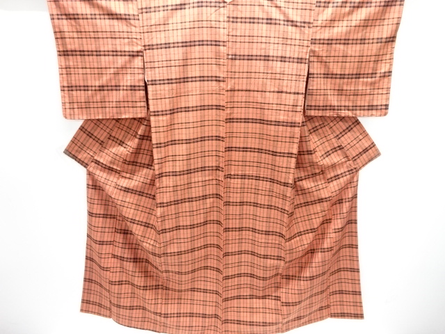 JAPANESE KIMONO / SILK / HAND WOVEN TSUMUGI / GRID